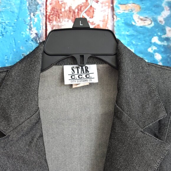 Women's STAR CCC Button Blazer Collared V-Neck Shoulder Pads MEDIUM Dark Gray - Picture 3 of 10